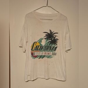 THRASHED 1970'S White California Graphic T-Shirt